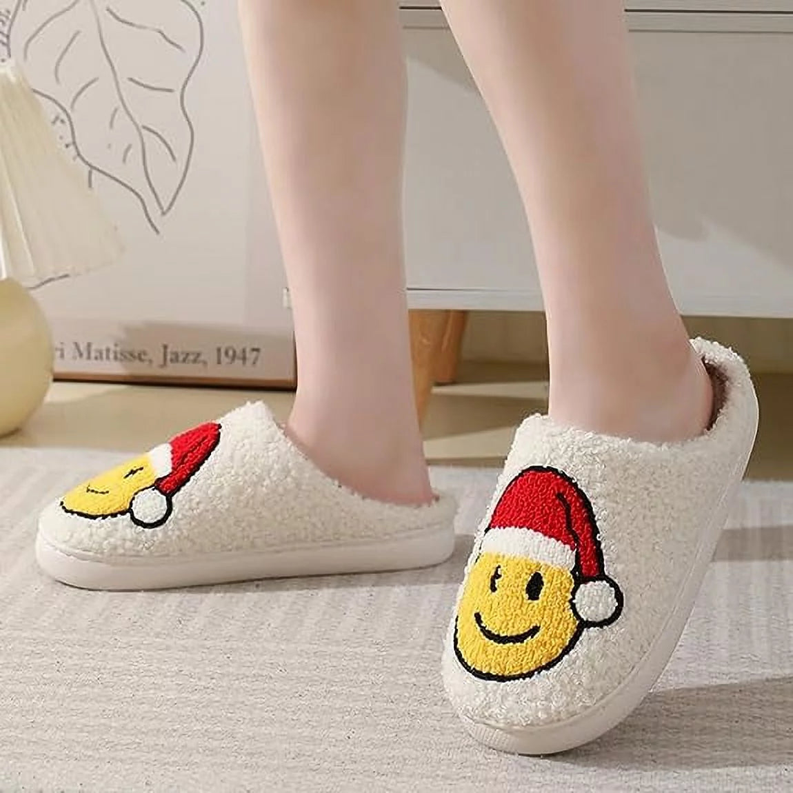 Smile Face Slippers for Women Men, Anti-Slip Soft Plush House Slippers with Memory Foam Slip Cute Cartoon Shoes Warmth for Indoor Outdoor(42/43)