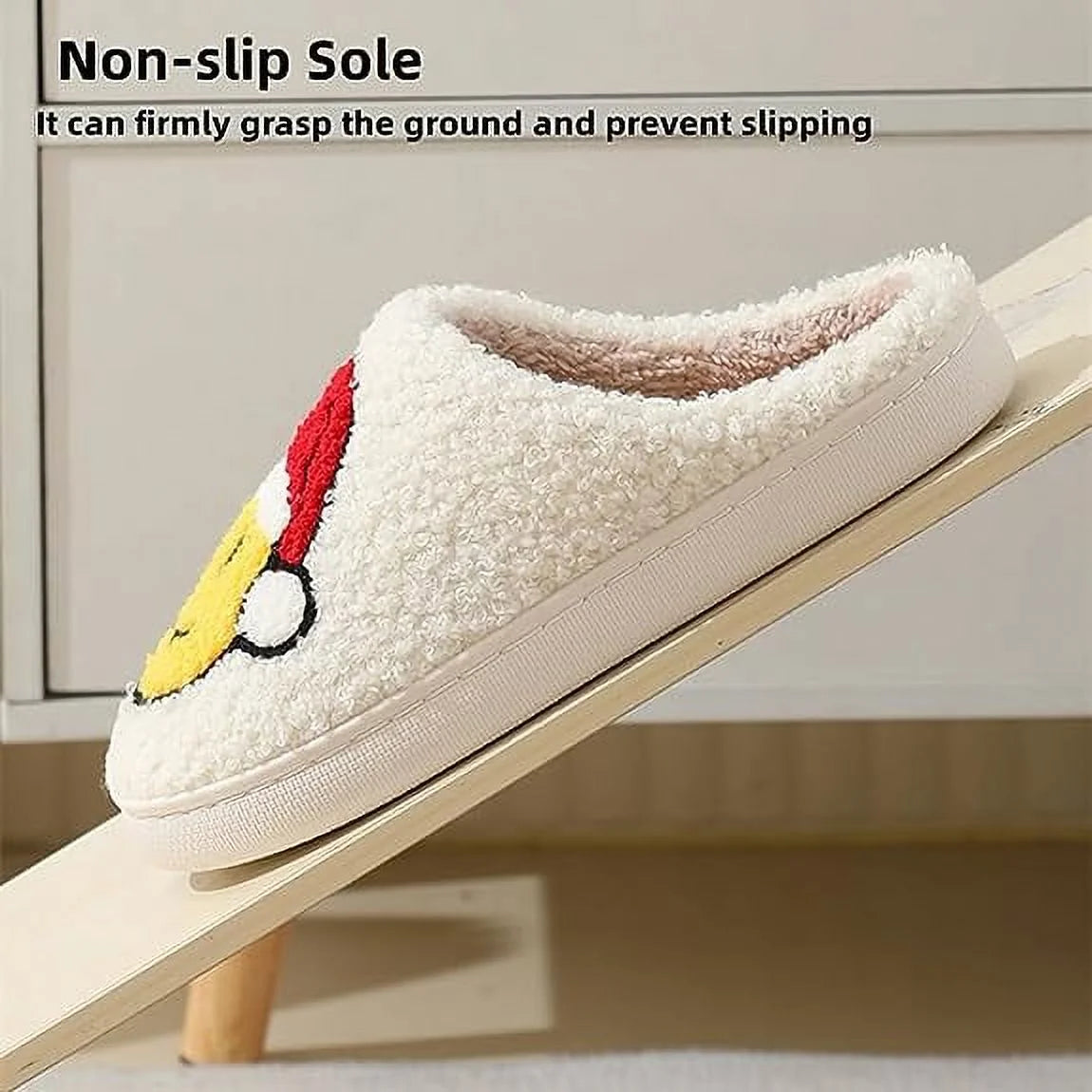 Smile Face Slippers for Women Men, Anti-Slip Soft Plush House Slippers with Memory Foam Slip Cute Cartoon Shoes Warmth for Indoor Outdoor(42/43)