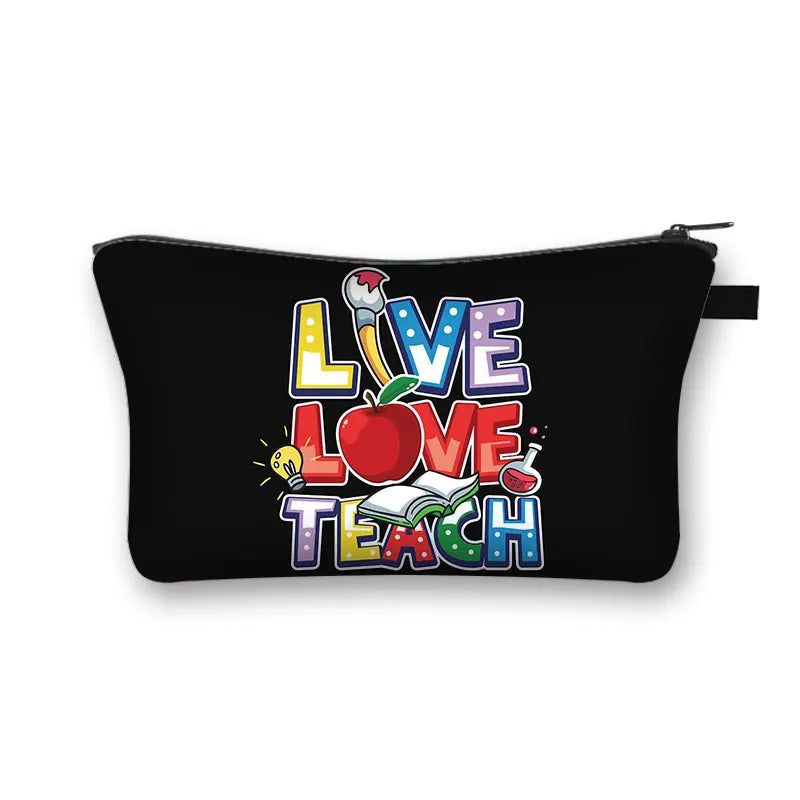 Love Rainbow Teacher Cosmetic Bags Women Toiletries Bags Kawaii Girls Makeup Bags Wash Pouch Cosmetic Case Small Handbag Gift