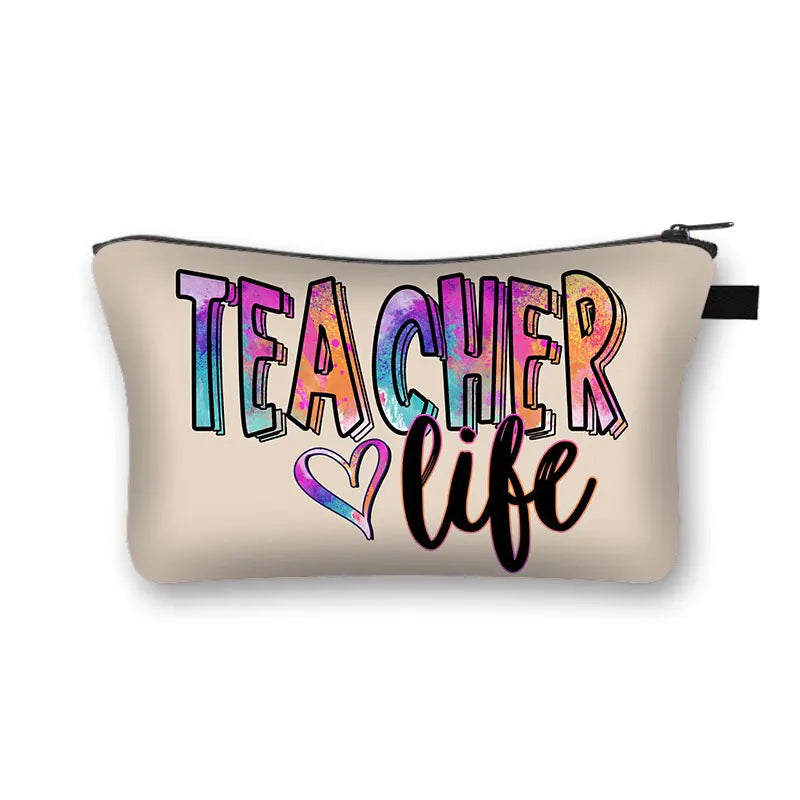 Love Rainbow Teacher Cosmetic Bags Women Toiletries Bags Kawaii Girls Makeup Bags Wash Pouch Cosmetic Case Small Handbag Gift