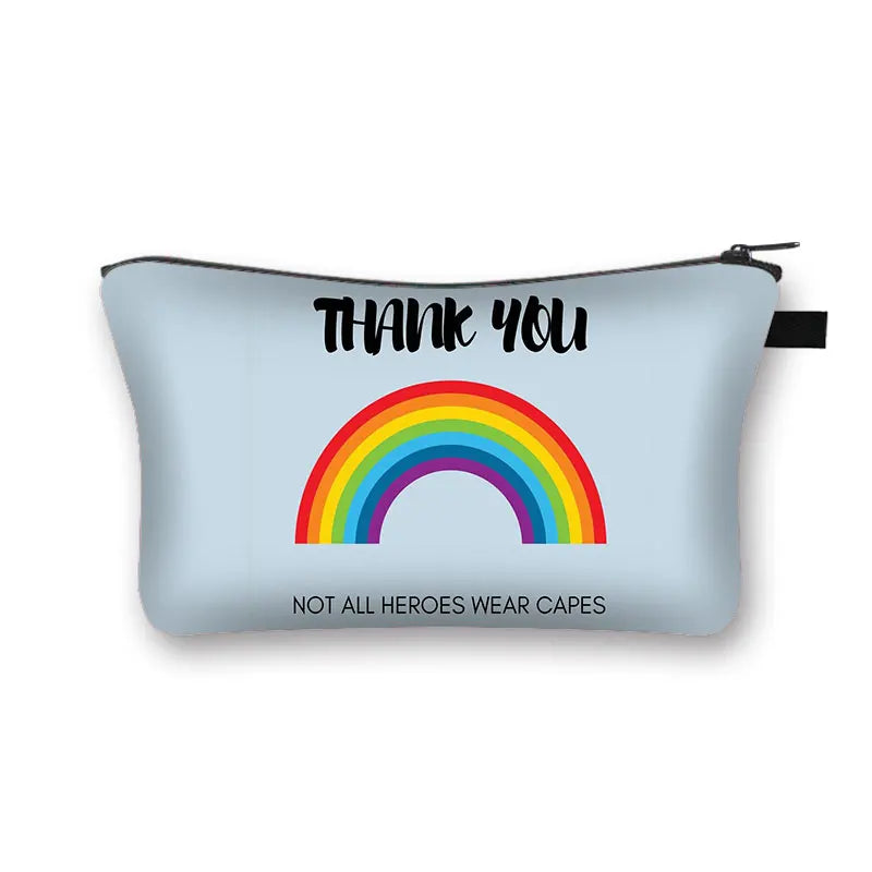 Love Rainbow Teacher Cosmetic Bags Women Toiletries Bags Kawaii Girls Makeup Bags Wash Pouch Cosmetic Case Small Handbag Gift