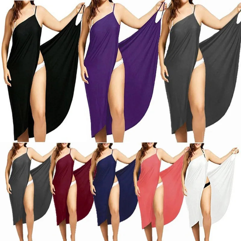 Summer Beach Sexy Women Solid Color Wrap Dress Sun Protection Bikini Cover up Sarongs Female Bathing Suit Swimwears